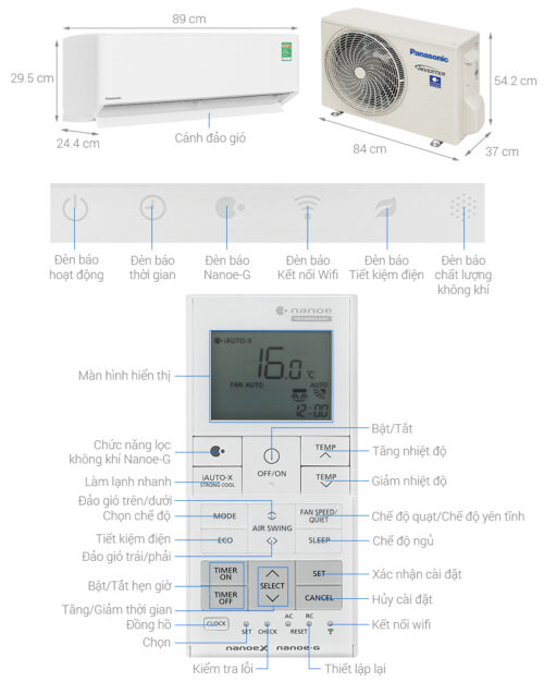 Máy lạnh Panasonic Inverter 1 HP CU/CS-XU9BKH-8 3 1 124