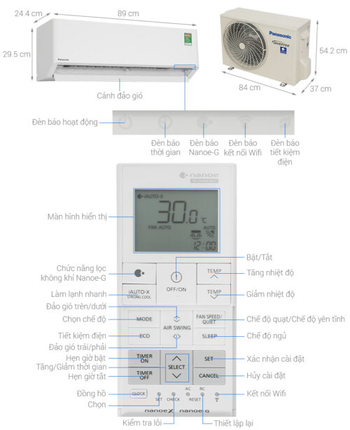 Máy lạnh Panasonic Inverter 1 HP CU/CS-U9BKH-8 3 4 105