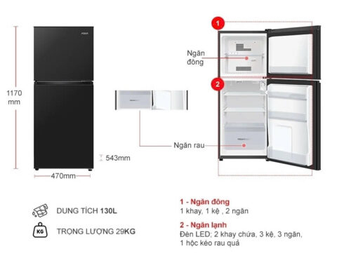 Tủ lạnh Aqua 130 lít AQR-T160FA(BS) 4 4 42
