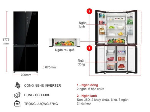 Tủ lạnh Aqua Inverter 410 lít Multi Door AQR-M466XA(GB) 4 5 34