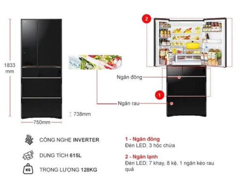 Tủ lạnh Hitachi Inverter 615 lít R-WX620KV (XK) 5 5 51