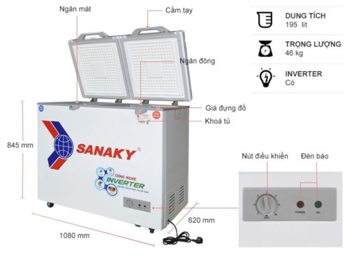 Tủ đông mát Sanaky Inverter 195 lít VH-2599W4K 6 6 11