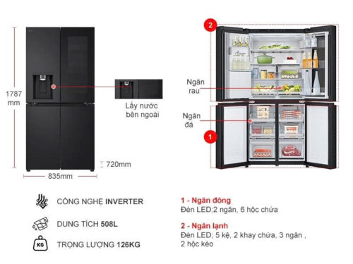 Tủ lạnh LG Inverter 508 lít Multi Door InstaView LFI50BLMAI 9 9 35