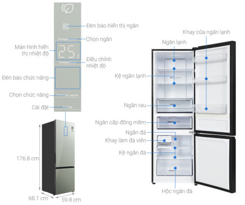 Tủ lạnh Aqua Inverter 324 lít AQR-B380MA(GM) Ngăn đá dưới 2 Tu lanh Aqua Inverter 324 lit AQR B380MAGM Ngan da duoi 3
