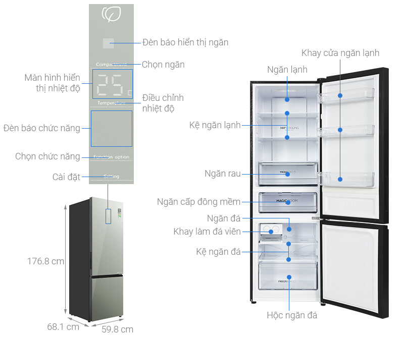 Tủ lạnh Aqua Inverter 324 lít AQR-B380MA(GM) Ngăn đá dưới-3 Tu lanh Aqua Inverter 324 lit AQR B380MAGM Ngan da duoi 3