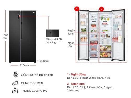 Tu lanh LG Inverter 519 lit GR B256BL