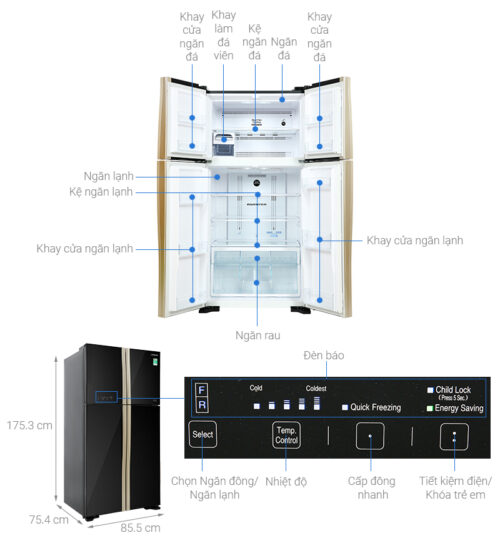 Tủ lạnh Hitachi Inverter 509 lít Multi Door R-FW650PGV8 GBK 11 hitachi inverter 509 lit r fw650pgv8 16